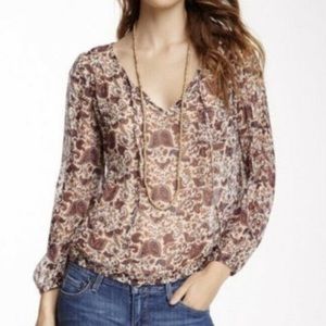 Lucky Brand Sheer Boho Paisley Peasant Top Blouse Size 1X